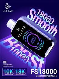 A display of Elf Bar FS18000 Disposable Vape Pods in multiple vibrant colors, highlighting the stylish design options
